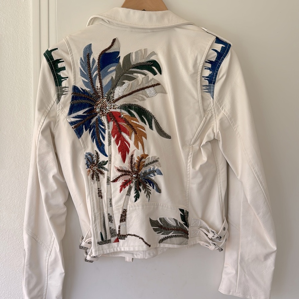 White Embroidered Leather Jacket